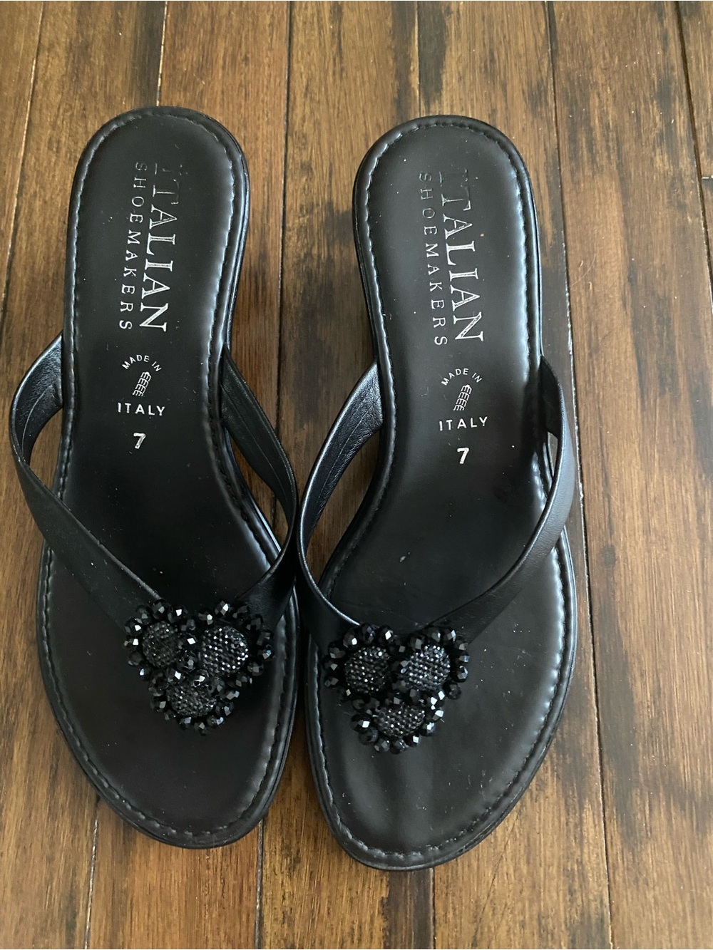 Italian Shoemakers Black Beaded Heart Sandals